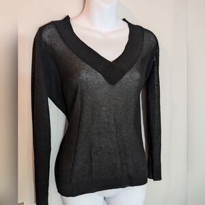 Zara Fine Knit Chic Black V-Neck Sweater for Women